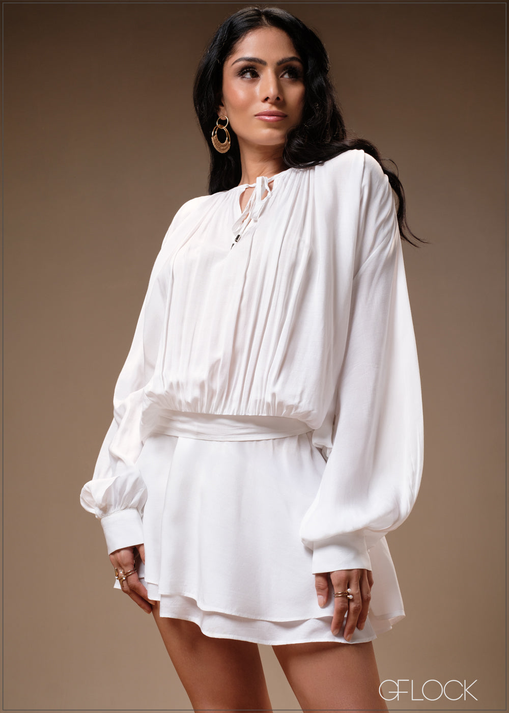 Tie Neck Mini Dress - 100425IE