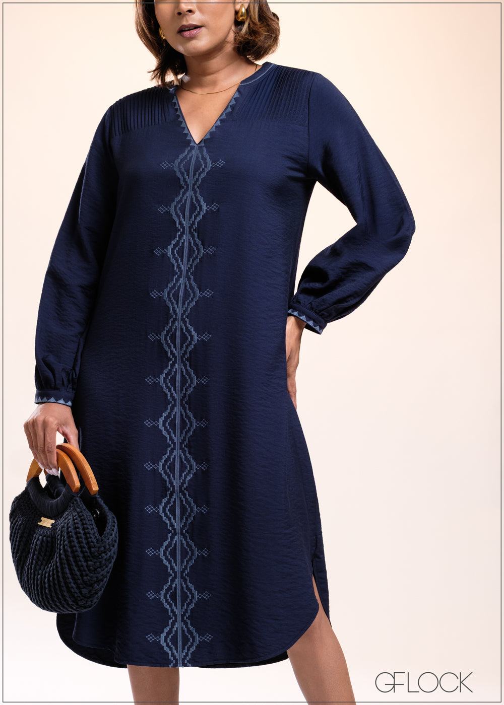 V-Neck Embroidery Dress - 040825