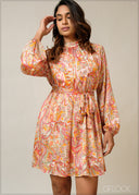 Printed Long Sleeve Mini Dress - 300326