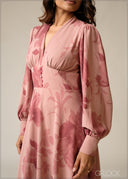 Printed Puff Sleeve Midi Dress - 300626