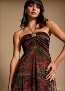 Front trim detail gathered halter tie-up dress
