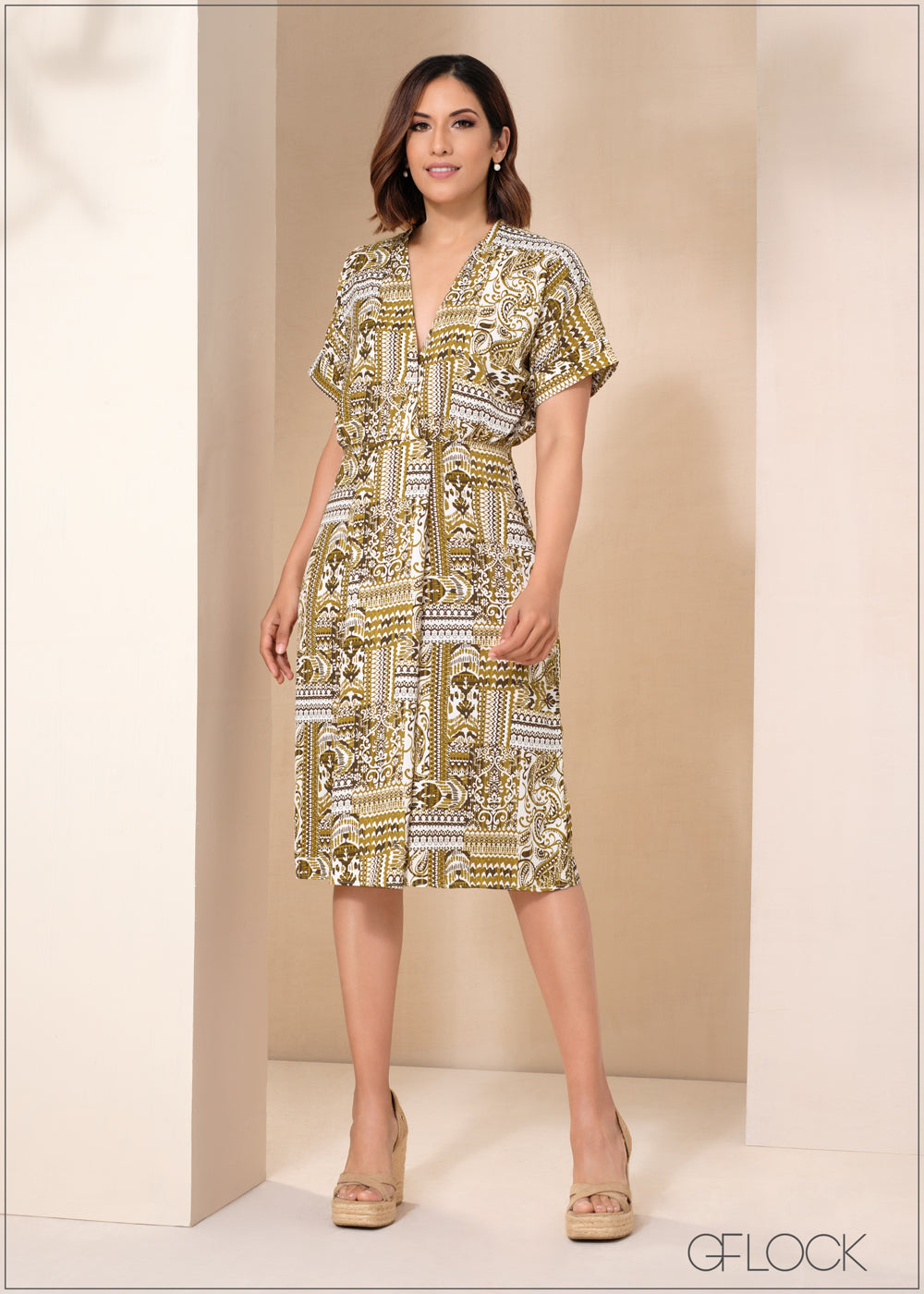 Batwing Sleeve Ruched Front Dress - 050424