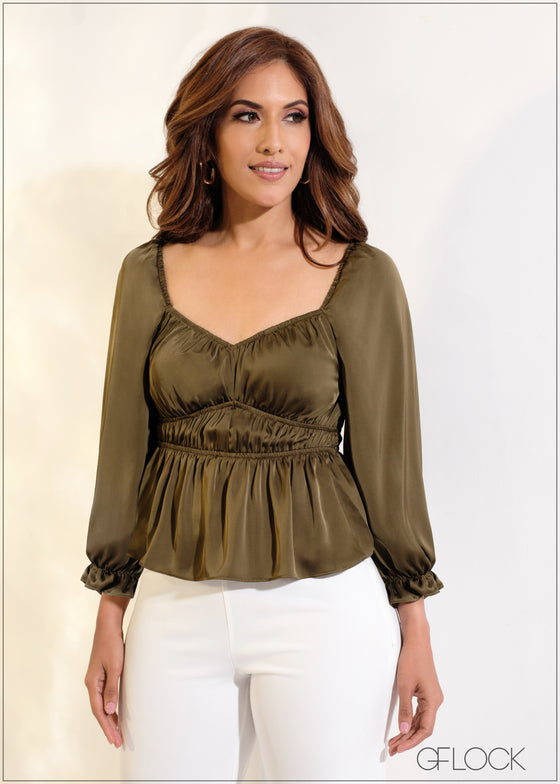 Bustier Detailed Balloon Sleeved Frill Top - 091223