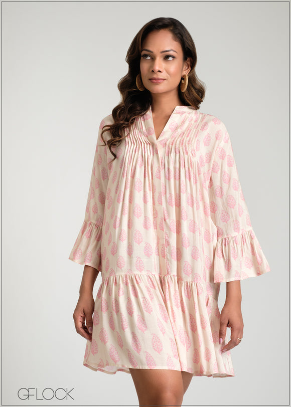 Pleat Detail Mini Dress - 100425I
