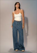 Pleated Wide Leg Jean - Short Length - 250626