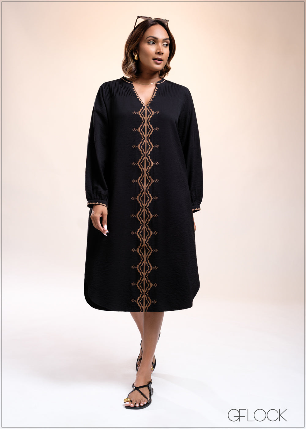 V-Neck Embroidery Dress - 040825