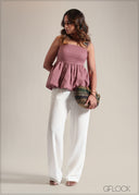 Bubble Hem Peplum Top - 250825