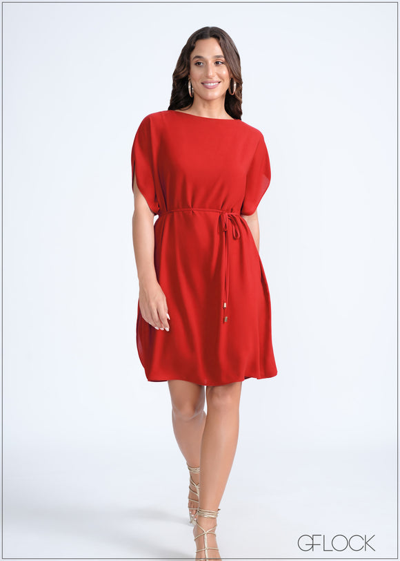 Boat Neckline Tie-Up Dress - 080724