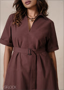 Belt Detail Shirt Dress - 220826
