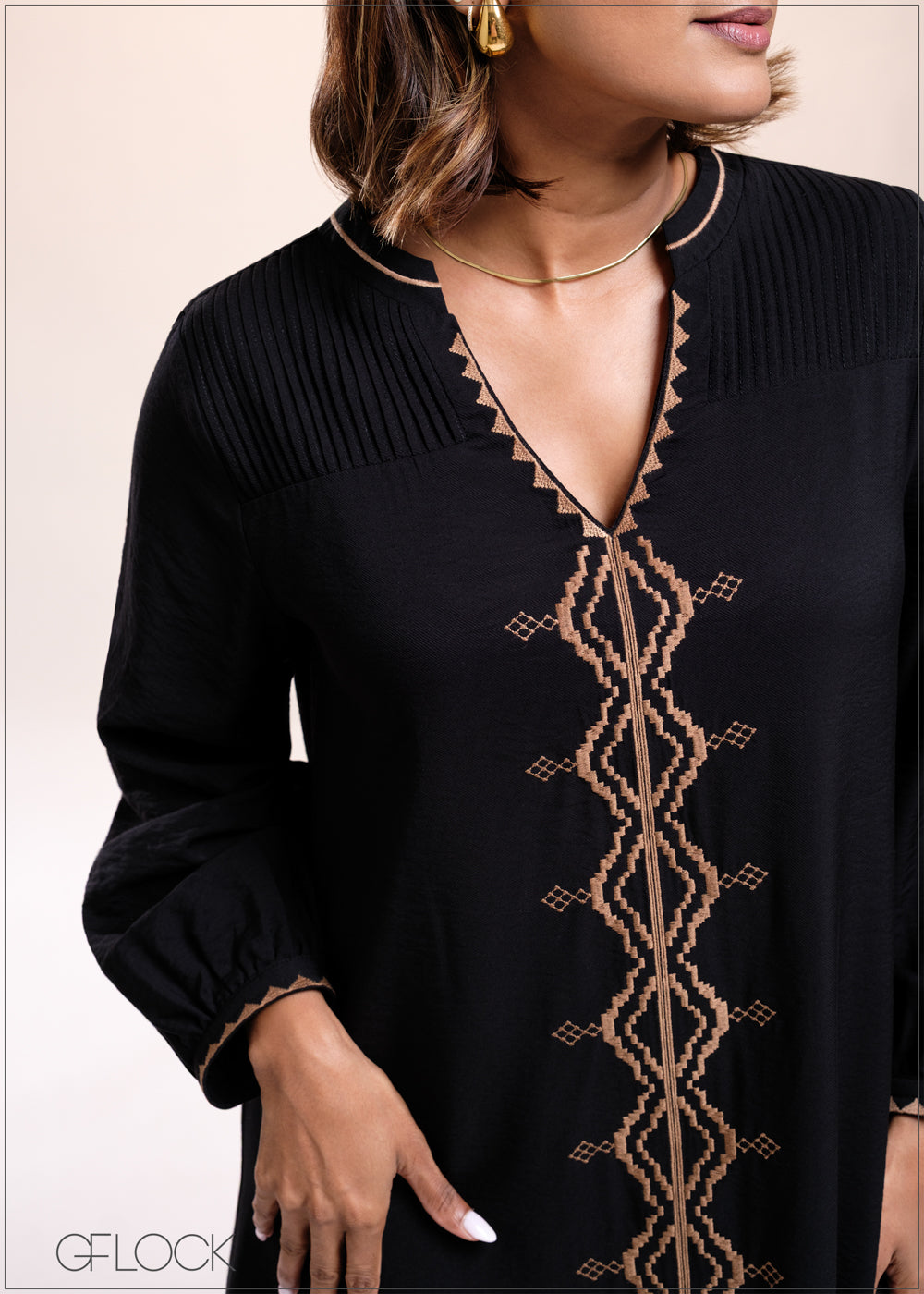 V-Neck Embroidery Dress - 040825