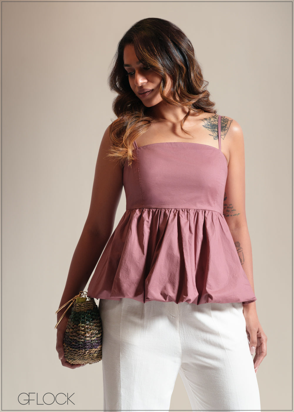 Bubble Hem Peplum Top - 250825