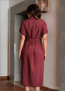 Mandarin Collared Detailed Midi Dress - 080923