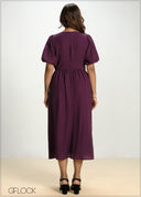 Balloon Sleeve Midi Dress - 130826