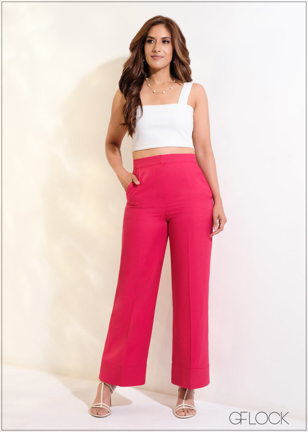 High Waisted Straight Leg Hem Detail Pant - 150524