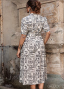 Printed Puff Sleeve Dress - 140926
