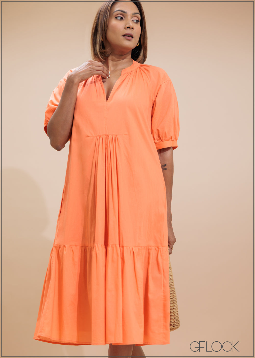 Relaxed Tiered Midi Dress - 100425I