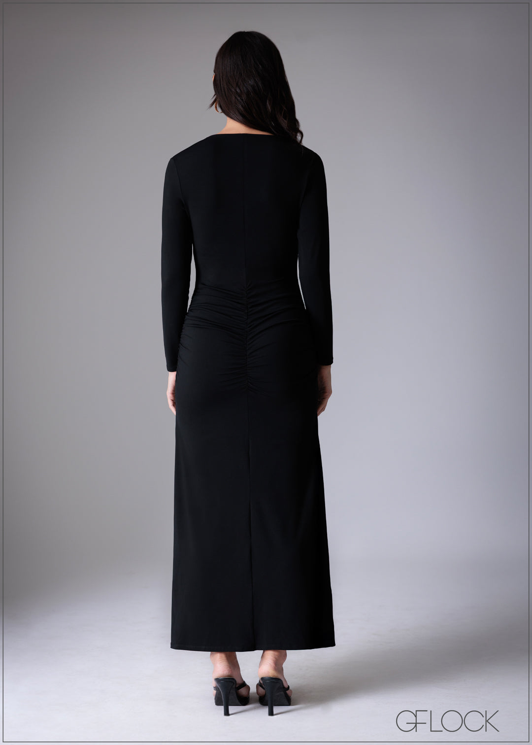 Side Ruched Long Sleeve Maxi Dress - 110725