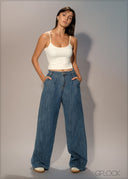 Pleated Wide Leg Jean - Short Length - 250626