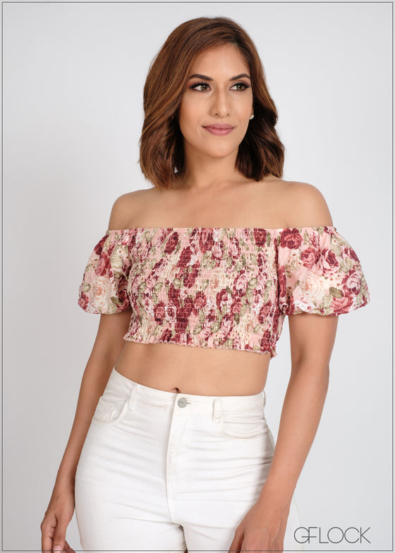 Puff Sleeve Smocked Crop Top - 310524