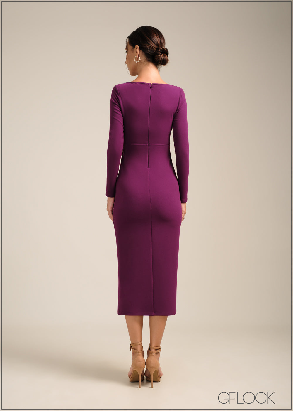 Long Sleeve Slit Detail Midi Dress - 100723