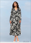 Flare Sleeved Wrap Tie Up Midi Dress - 201123