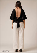 Open Back Peplum Blouse - 160726