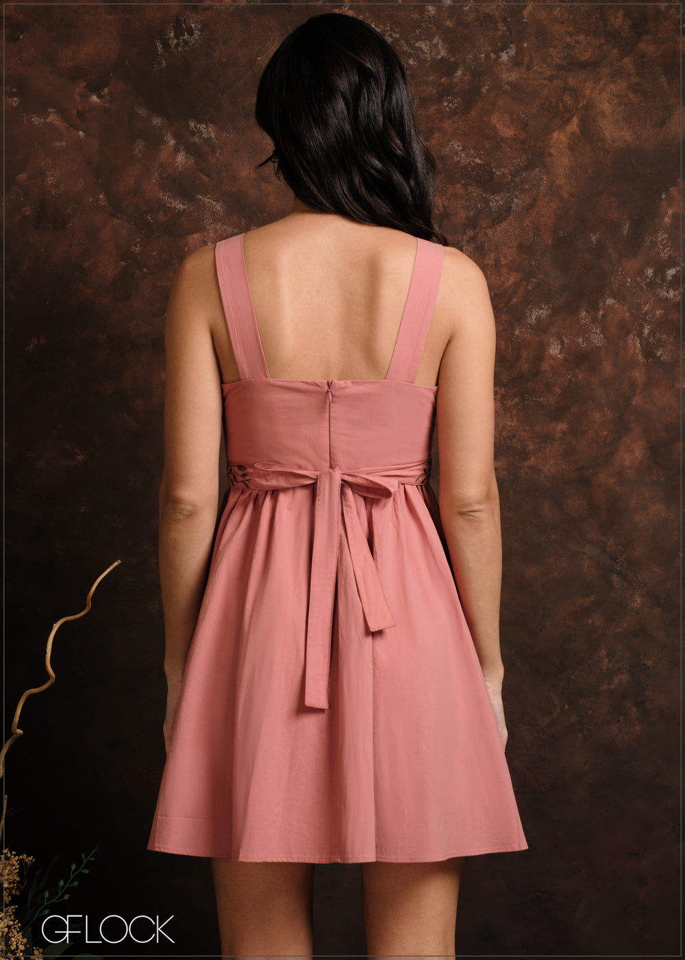 Embroidered Square Neckline Mini Dress - 010325