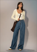 Pleated Wide Leg Jean - Short Length - 250626