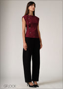 Side Trim Button Down Top - 250526