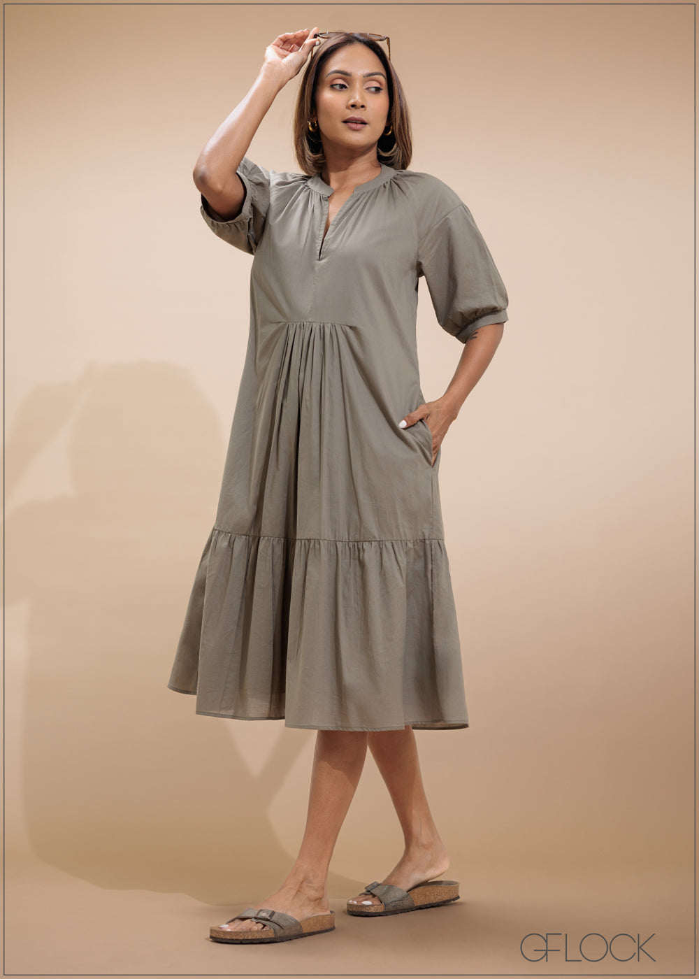 Relaxed Tiered Midi Dress - 100425I