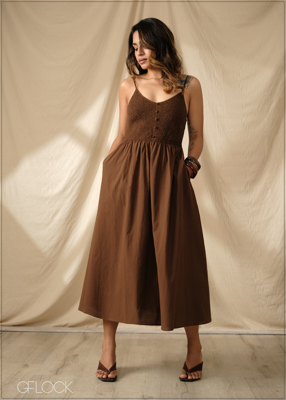 Smocked Strappy Dress - 290925