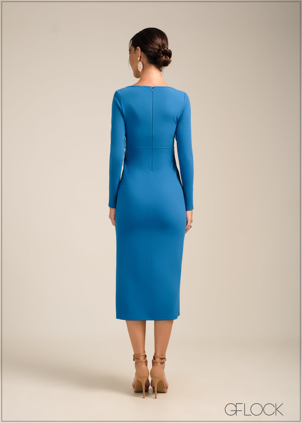 Long Sleeve Slit Detail Midi Dress - 100723