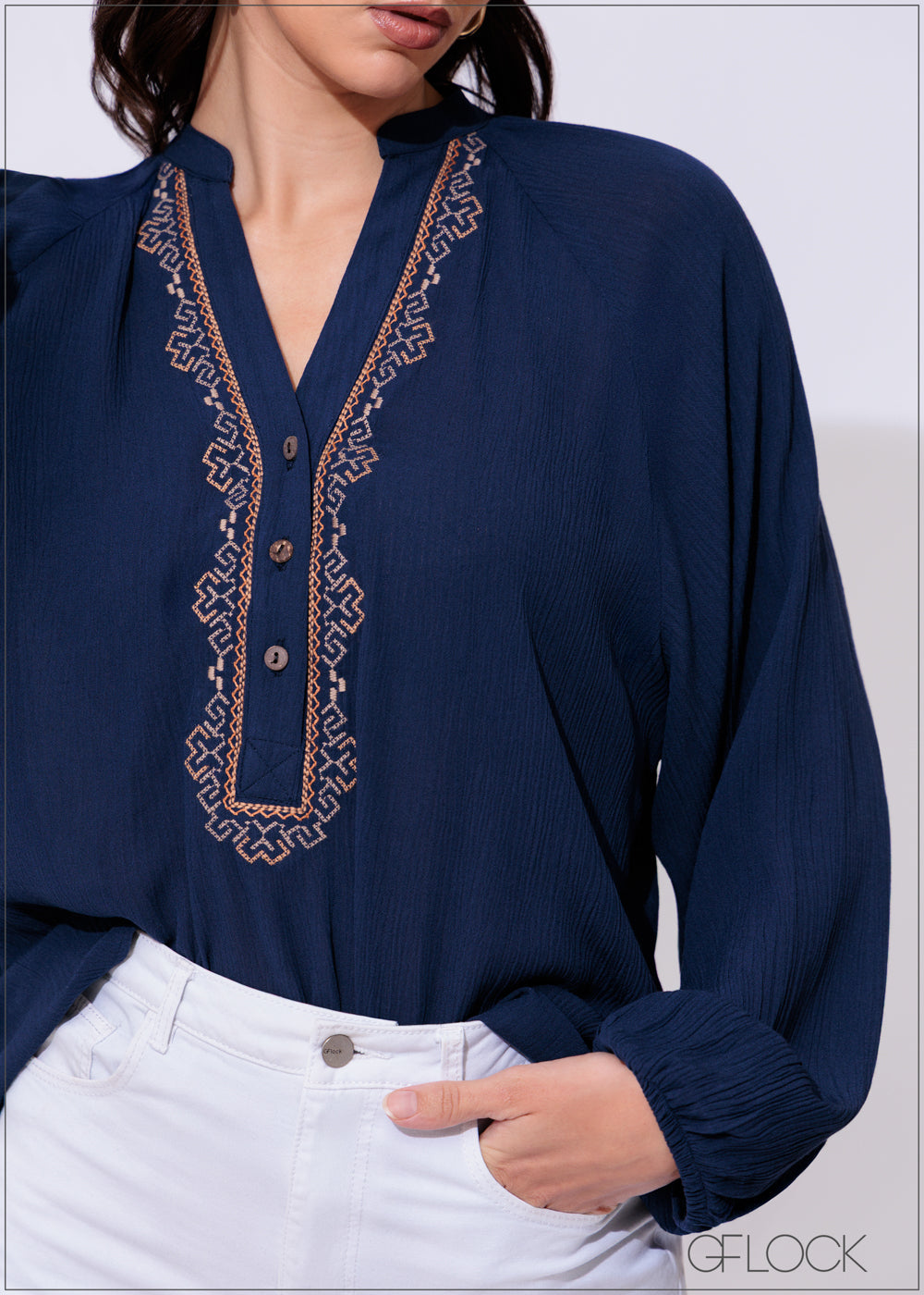 Embroidery Long Sleeve Top - 300425