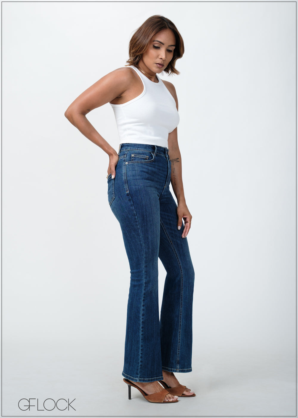 Mid Wash Bootcut Jean - Short Length - 120725