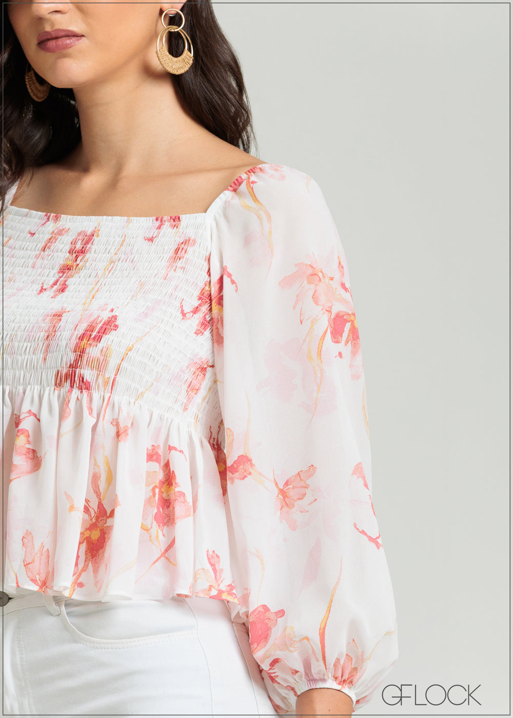 Puff Sleeve Smocked Top - 080825