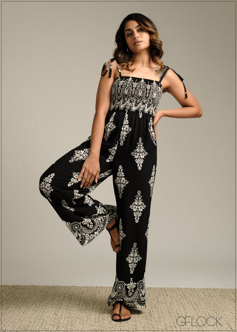 Border Printed Jumpsuit - 190925