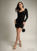 Long Sleeve Ruched Mini Dress -220825