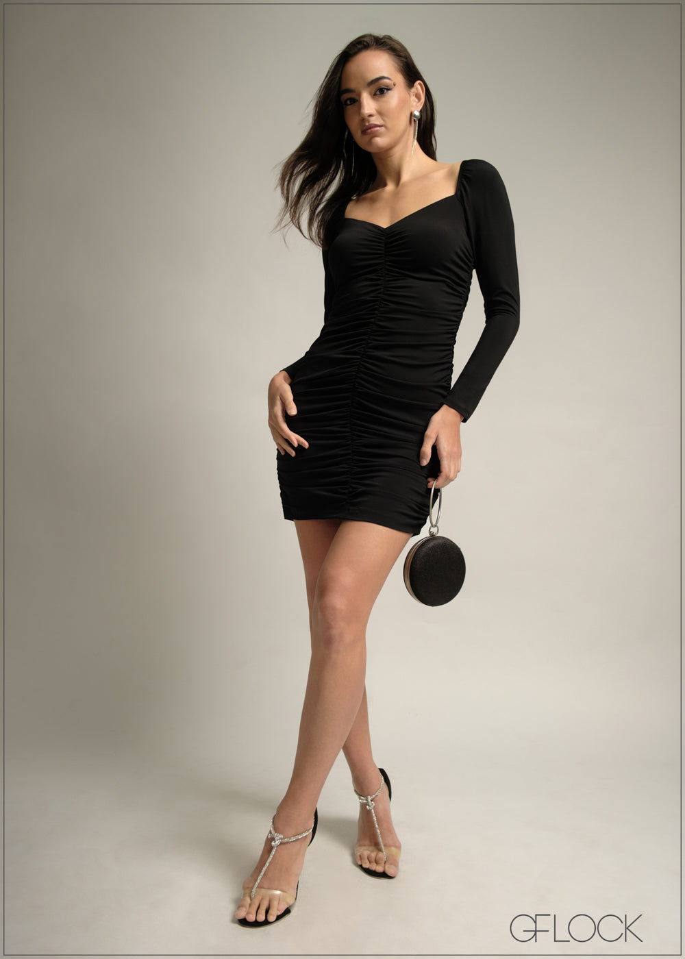 Long Sleeve Ruched Mini Dress -220825