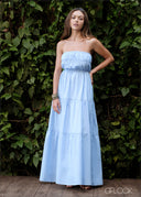 Gathered Bodice Full-Length Strapless Dress - 020224