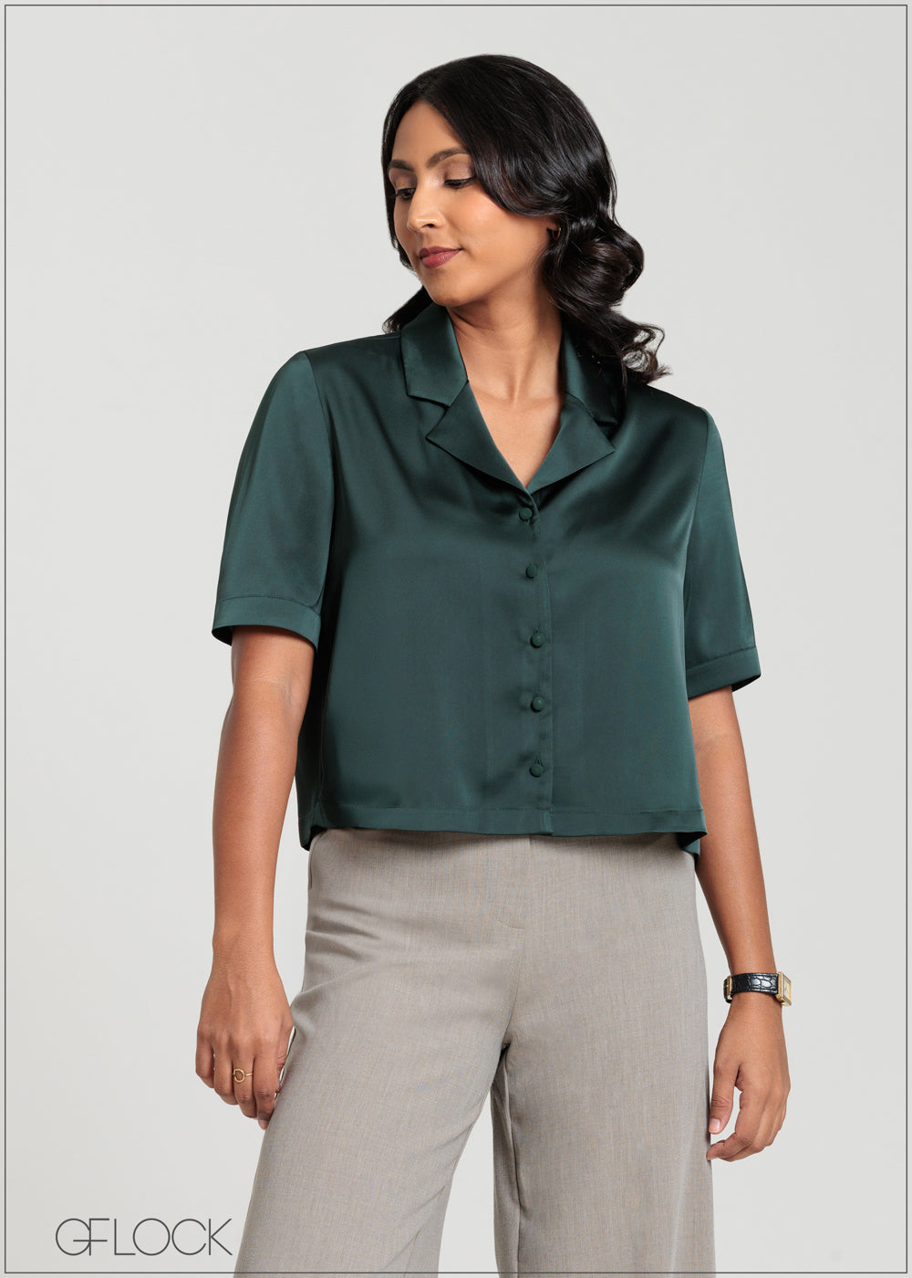 Short Sleeve Lapel Shirt Collar Top - 140725