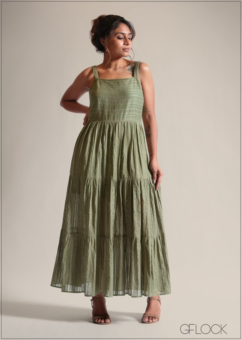 Ladies 100% Cotton Tiered Dress (Dobby Dress) - 250825