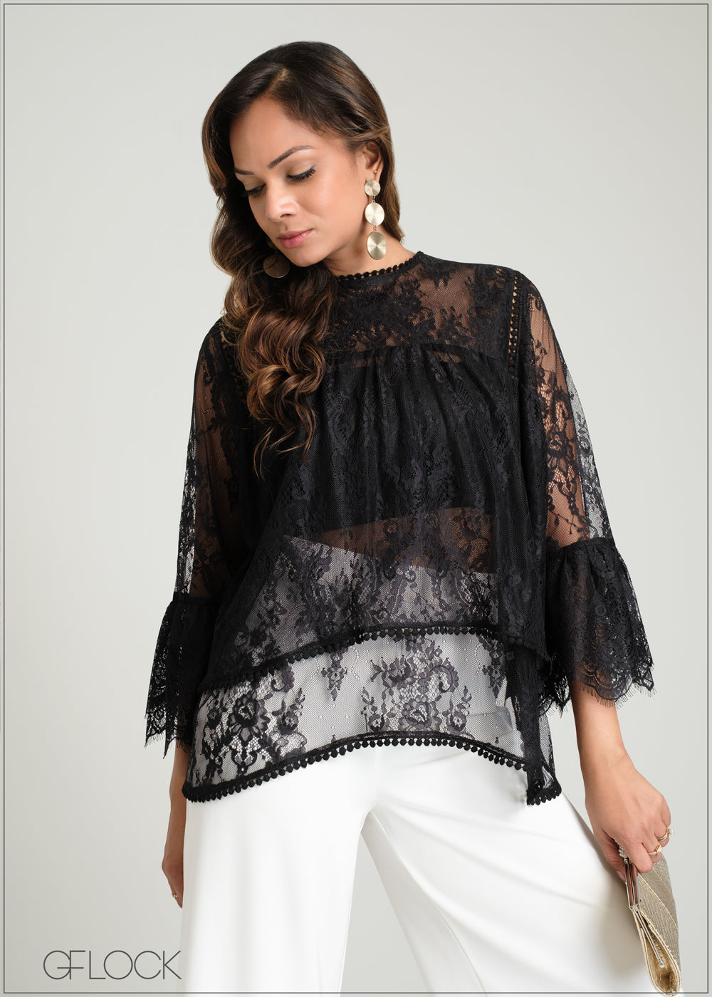 Frill Sleeve Lace Top - 100425IE