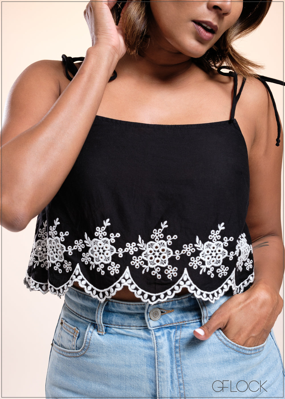 Border Embroidered Cami Top - 040825
