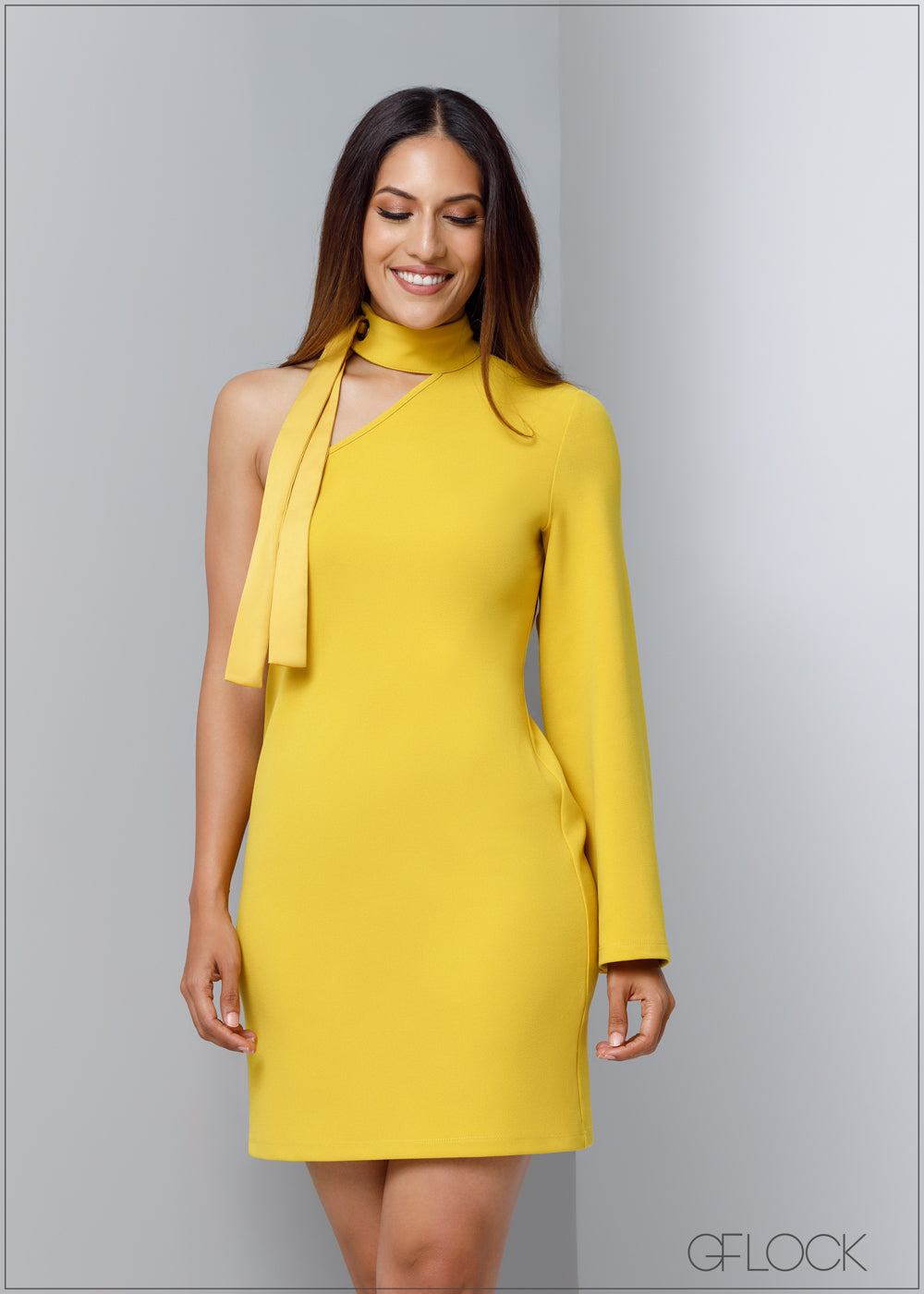 Ring Detail Tie Up One Shoulder Dress - 120623