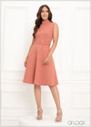 High Neck Belt Detailed Flare Dress - 290923