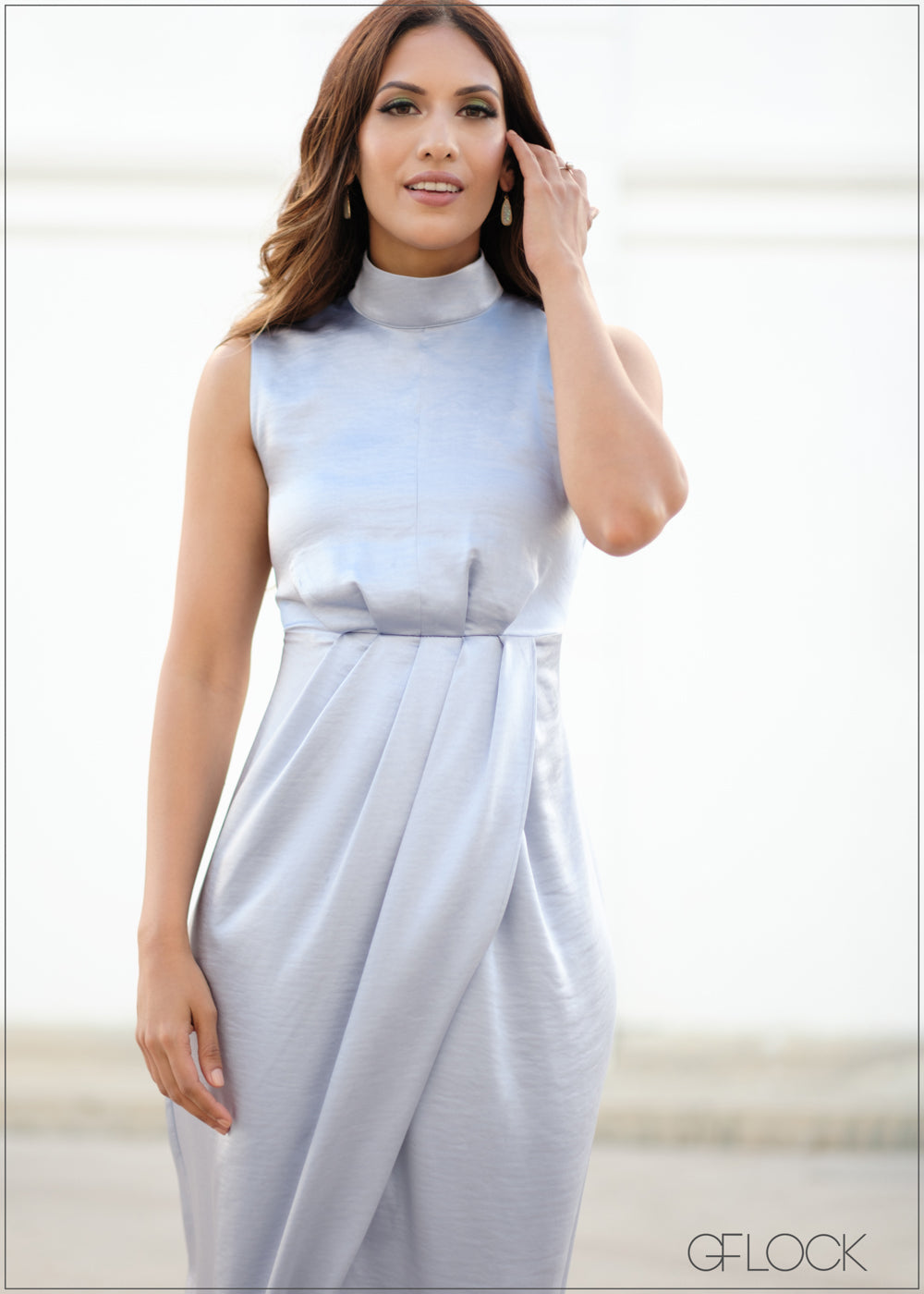 High Neck Draped Detail Maxi Dress - 210723