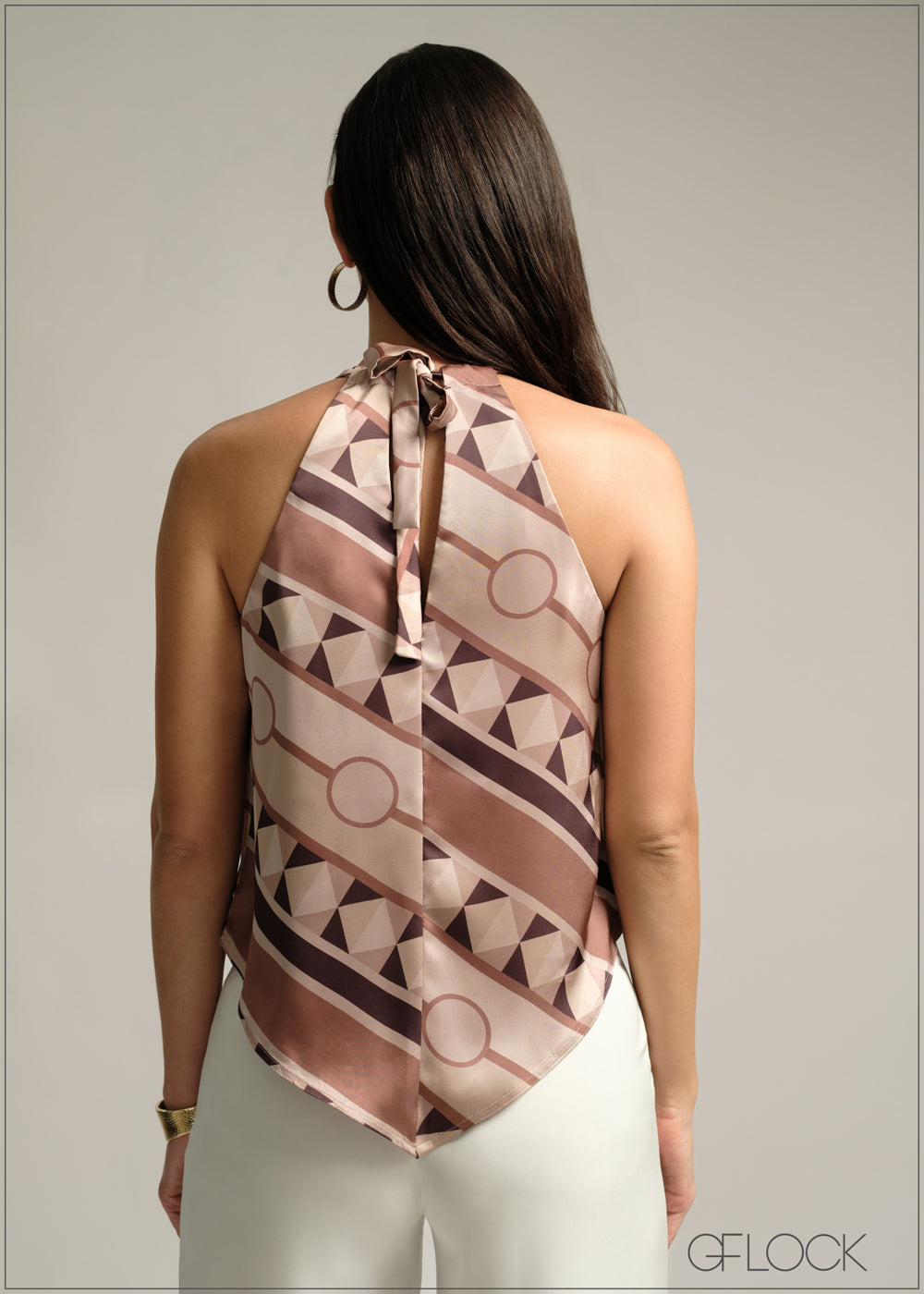 Printed V-Neck Halter Top - 220825