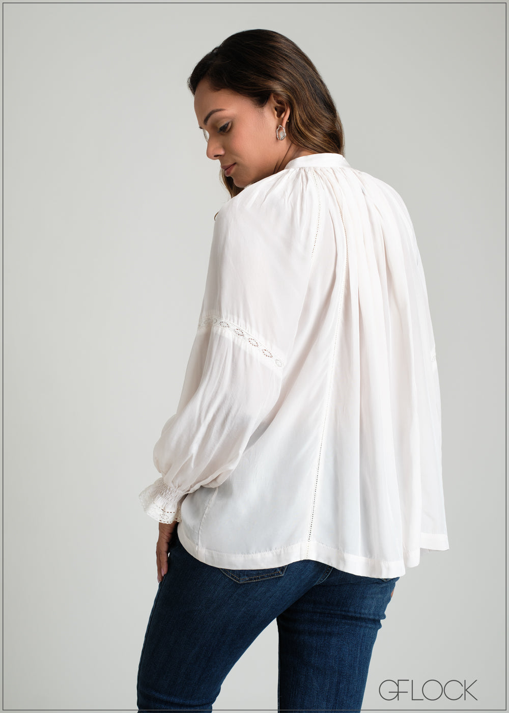 V-Neck Lace Blouse - 100425I