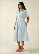 Pleat Detailed Stripe Midi Dress - 270726
