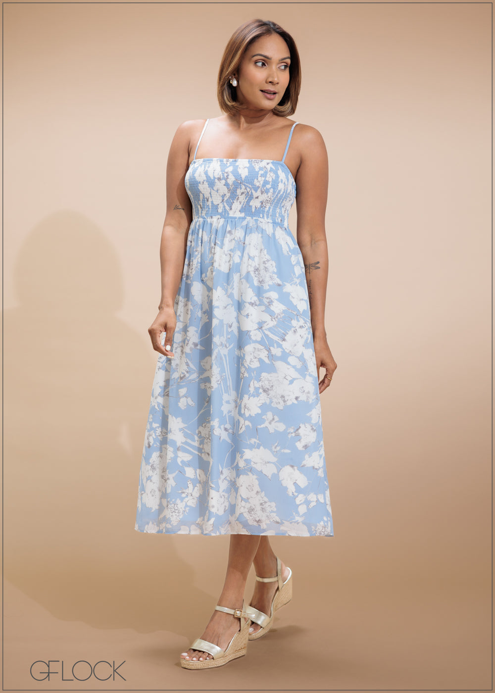 Smocked Strappy Dress - 230725